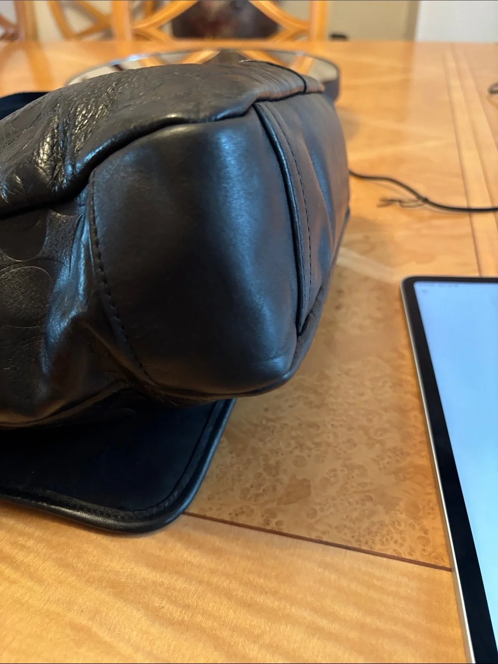 EUC Coach Unisex Black embossed leather Messenger Bag
